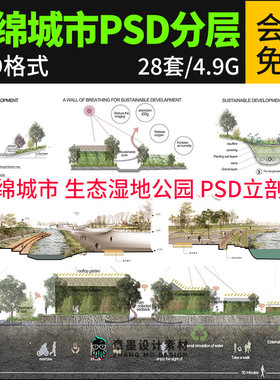 海绵城市生态湿地公园分析图立剖图PSD分层源文件景观园林PS素材
