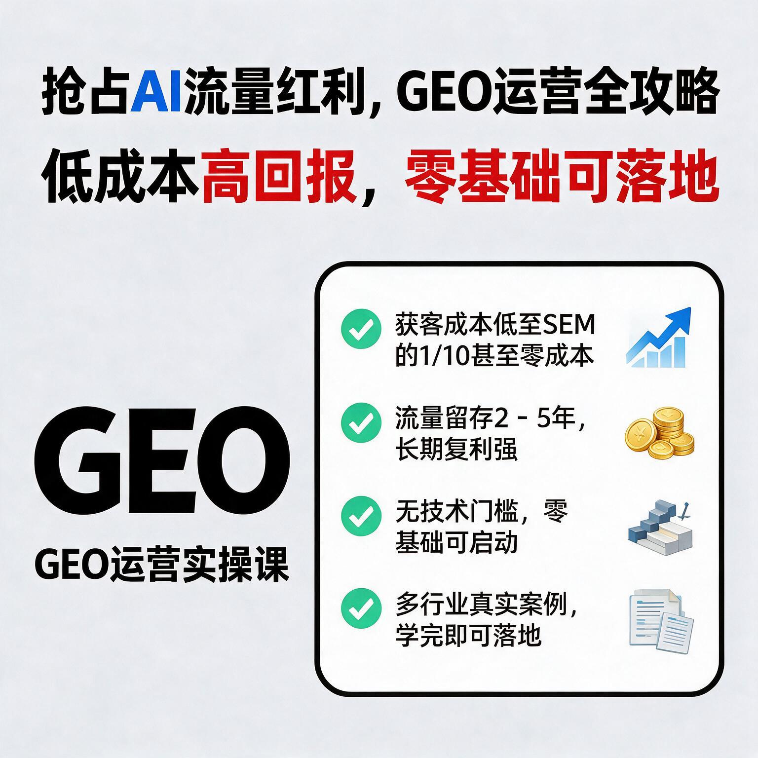 GEO优化课生成式引擎优化抢AI搜索首位0成本获客零基础落地带资料