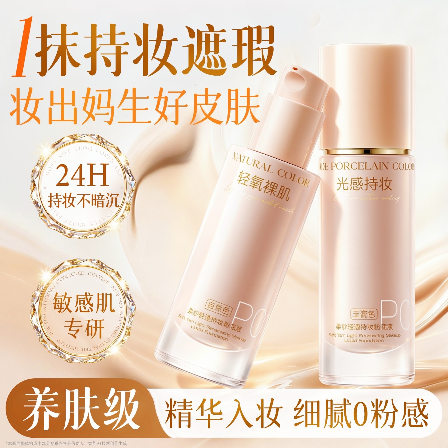 养肤粉底液遮瑕持久不脱妆干混油皮bb霜防水保湿女官方旗舰店正品