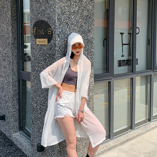 女夏长袖衬衫宽松开衫雪纺防晒衣