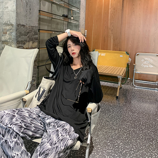 基础款长袖T恤女慵懒风V领韩版宽松显瘦夏季薄款防晒衣纯色罩衫