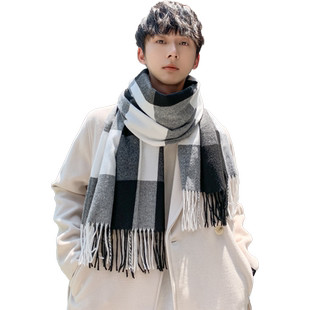 围巾冬季男士格子围脖2025新款学生百搭冬天保暖高颜值加厚加长款