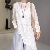 2026年春夏新款 云梦花海复古圆领下摆不规则提花小众叠穿打底小衫