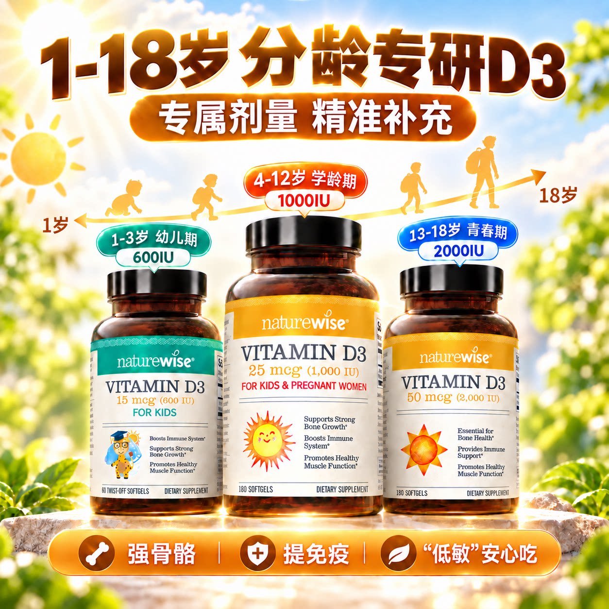 2000IU维生素d3儿童快速补vd3