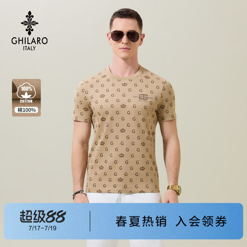 吉那诺古劳满印夏季圆领短袖T恤
