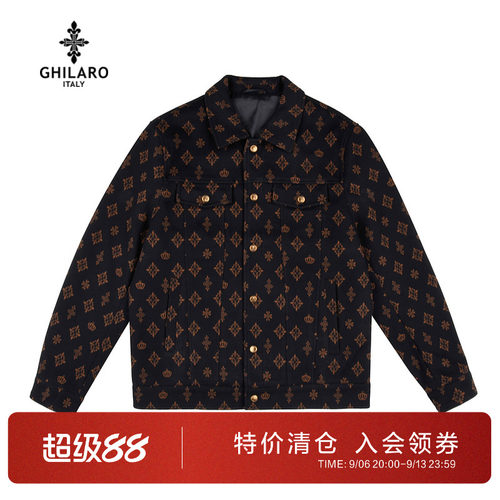 古劳吉那诺翻领满身提花夹克外套