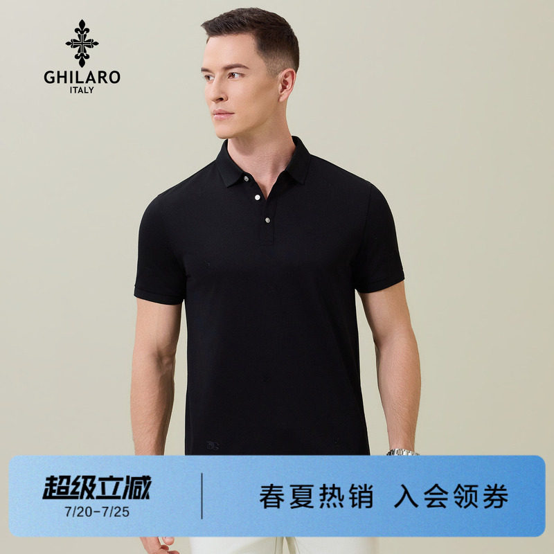 吉那诺时尚刺绣烫钻短袖POLO衫男