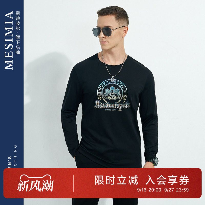 美斯尼亚胶印渐变纯棉长袖T恤男图片