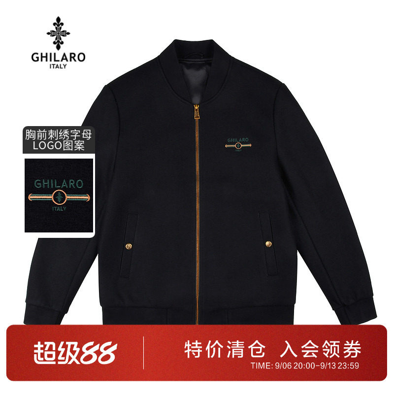 古劳吉那诺棒球领刺绣毛呢夹克男