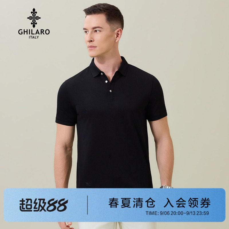 吉那诺时尚刺绣烫钻短袖POLO衫男