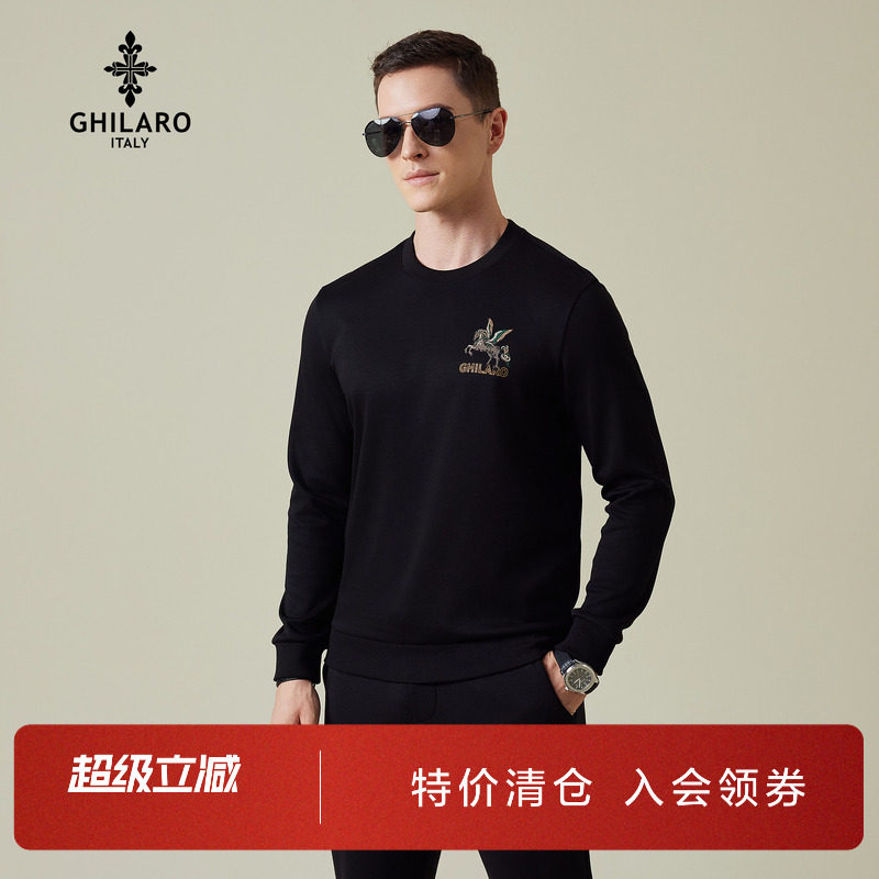 古劳吉那诺刺绣烫钻logo圆领卫衣