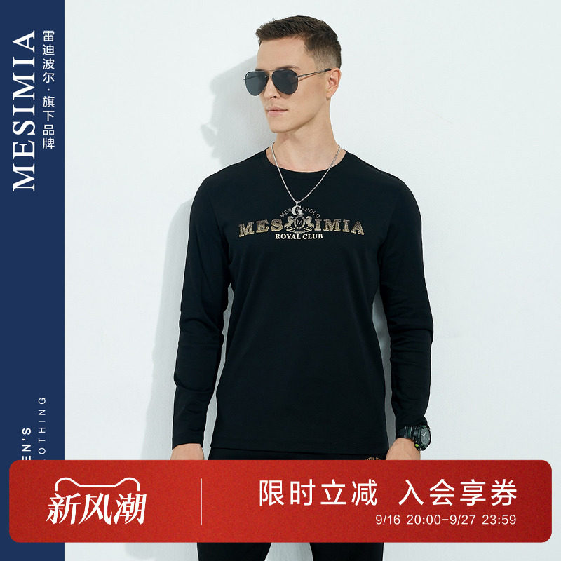 美斯尼亚烫印烫钻纯棉长袖T恤男图片