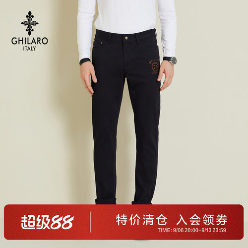 古劳吉那诺简约原色致黑牛仔裤男