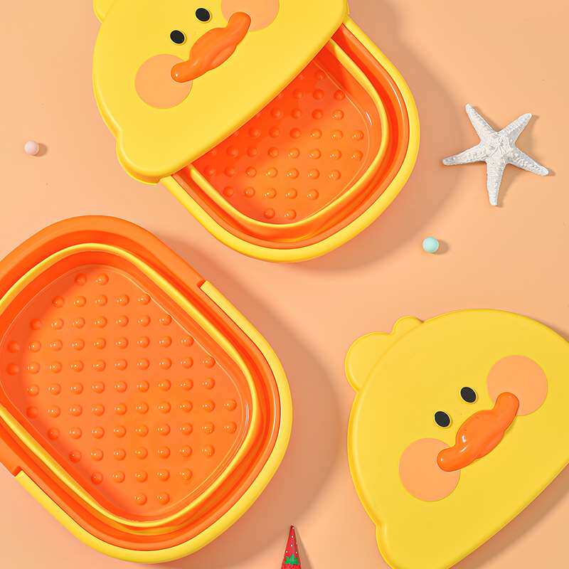 卡通儿童小鸭子足浴深桶家用可折叠带盖按摩泡脚桶加高可爱洗脚盆