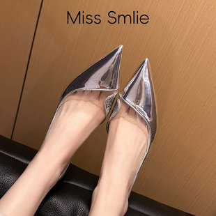 Smile 新款 Miss 仙女风银色透明镂空高跟鞋 包头性感御姐时尚 单鞋