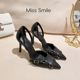 尖头黑色名媛风细跟高跟单鞋 Miss 时尚 Smile高级感2025夏季 新款