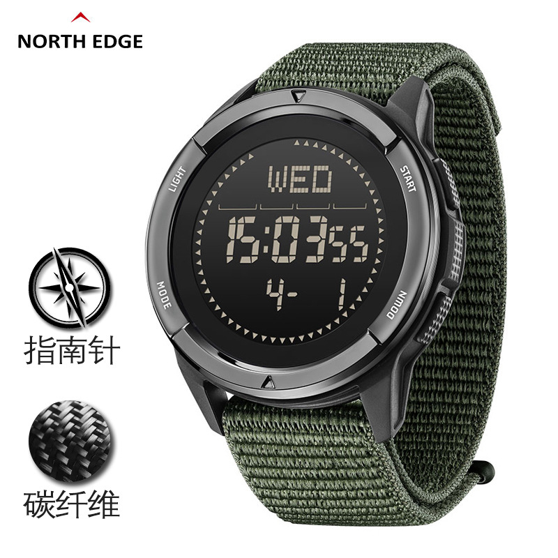 NORTH EDGE户外运动手表登山游泳计步节拍器指南针学生防水电子表
