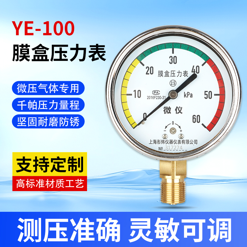 YE100膜盒压力表10/25/40KPA千帕