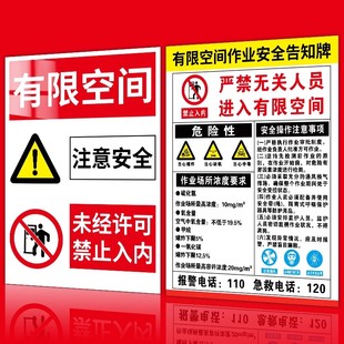 有限空间作业安全告知牌有限空间警示标识牌密闭空间标志