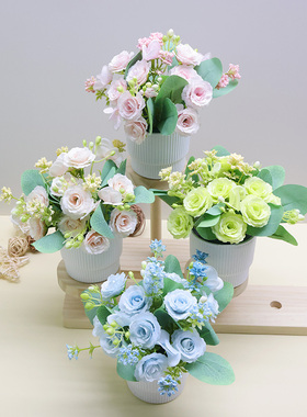 假花仿真花客厅家居装饰品绢布花室内餐桌花摆设盆栽轻奢花艺
