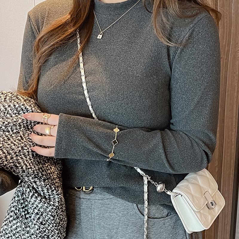 百搭大码女装秋冬季半高领打底衫修身显瘦长袖t恤内搭高级感上衣