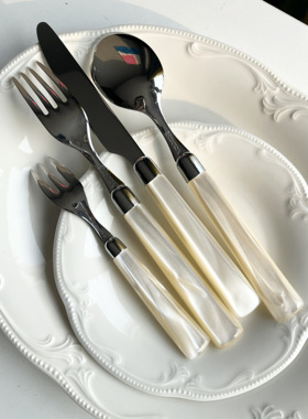 新款 意大利原装进口Rivadossi珠光白贝母光不锈钢刀叉勺家用餐具