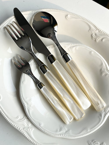 新款 意大利原装进口Rivadossi珠光白贝母光不锈钢刀叉勺家用餐具