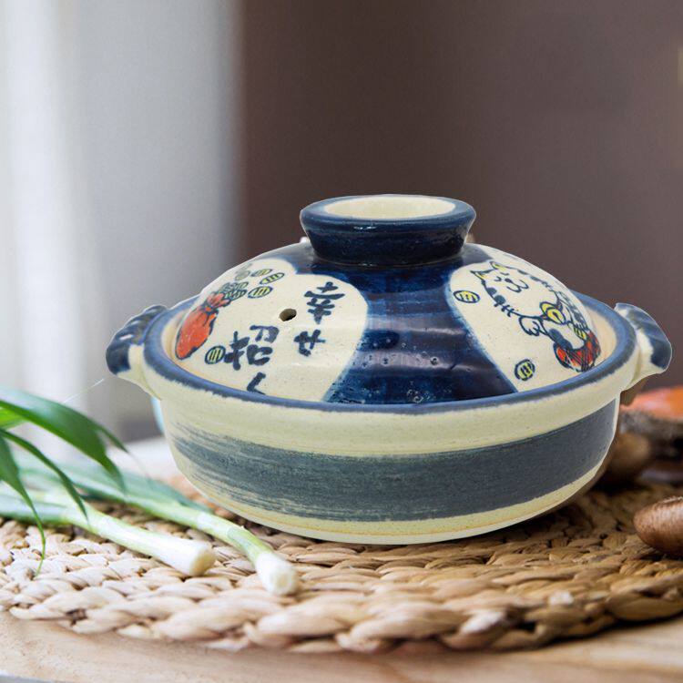 日本进口 sajitoki 佐治 万古烧砂锅 招财猫煲仔煮饭煲汤炖肉砂锅