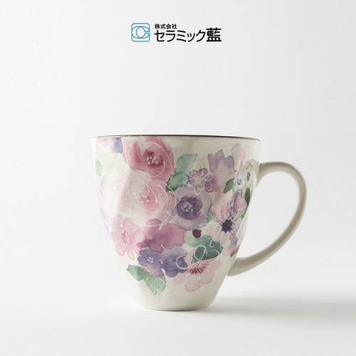 现货日本ceramic蓝美浓烧和风可爱手绘女生花茶陶瓷马克杯咖啡杯 餐饮具 马克杯 原图主图