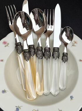 新款 意大利进口Rivadossi透明系列象牙白刀叉勺子西餐具套装