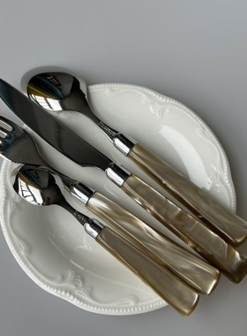 新款 意大利原装进口Rivadossi珠光贝母香槟不锈钢刀叉勺家用餐具