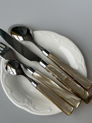 新款 意大利原装进口Rivadossi珠光贝母香槟不锈钢刀叉勺家用餐具