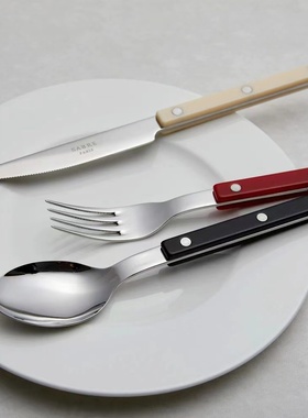新款 Sabre Paris黑色亮面刀叉勺4件套法国原装进口西餐具套装