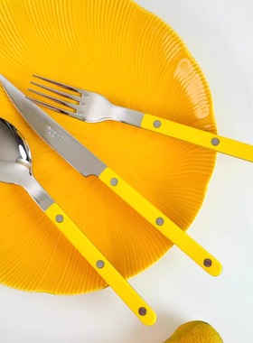 法国进口Sabre paris黄色刀叉勺套装西餐刀叉餐具叉子甜品勺子