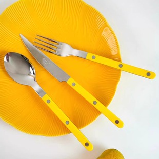 法国进口Sabre paris黄色刀叉勺套装西餐刀叉餐具叉子甜品勺子