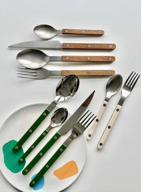 Sabre Paris墨绿色亮面西餐具套装刀叉勺子4件套法国原装进口正品