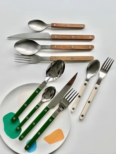 进口正品 刀叉勺子4件套法国原装 Paris墨绿色亮面西餐具套装 Sabre
