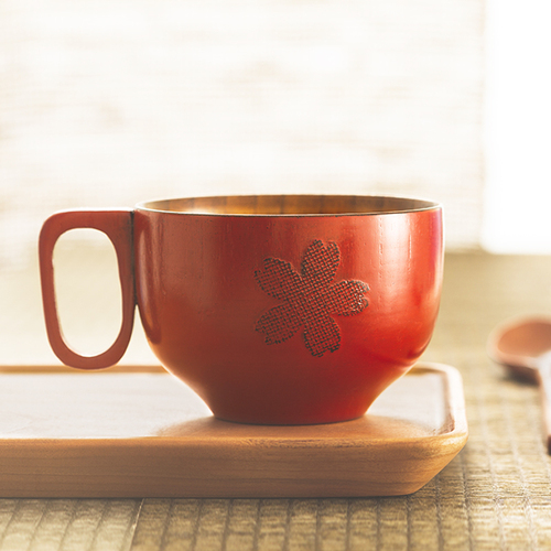 现货日本进口wakacho若兆栗木樱花汤碗带把碗饭碗日式汤碗漆器