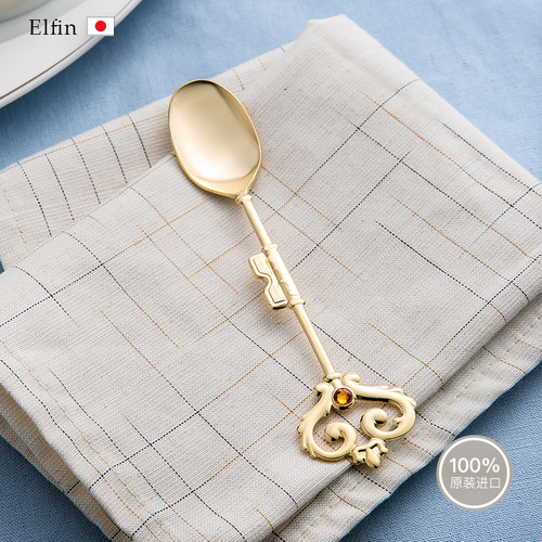 高桑金属 ELFIN日本进口不锈钢镀金搅拌勺小汤匙北欧创意咖啡勺子
