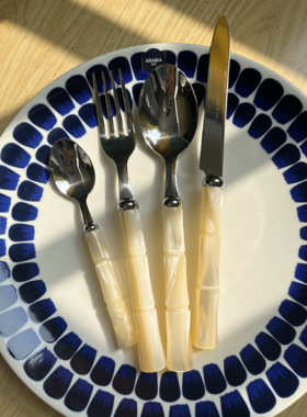 新款意大利进口Rivadossi竹节象牙白橄榄绿刀叉勺子西餐具套装