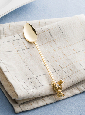 高桑金属 ELFIN日本进口咖啡勺子叉子金色动物茶勺叉创意生日礼物