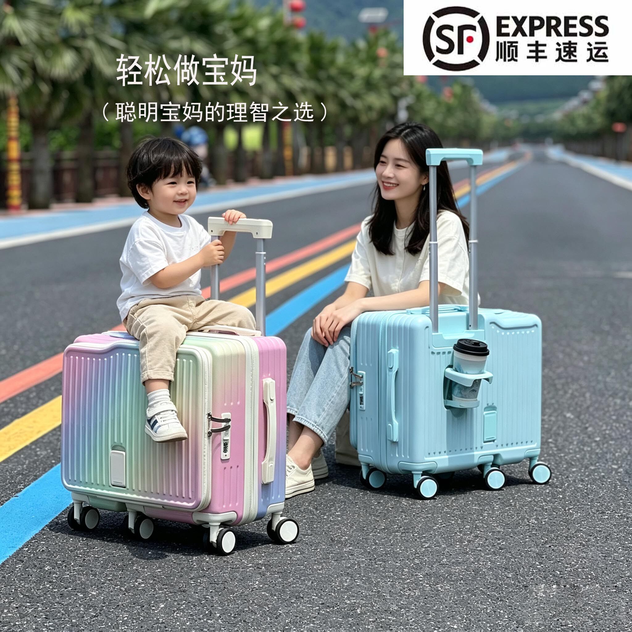 前开盖儿童骑行拉杆箱18寸登机