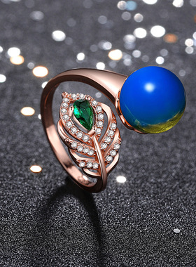 汉服旗袍国潮指环 宫廷风加二代合成蓝珀手饰 女琥珀蜜蜡春芽戒指