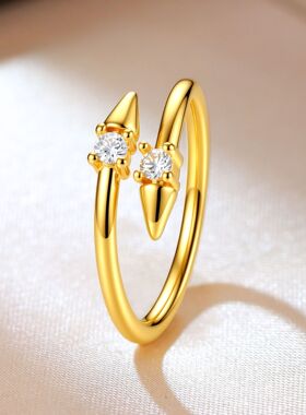 欧美风18K镀金色闪锆箭头戒指ins冷淡风百搭高级感开口指环跨境款