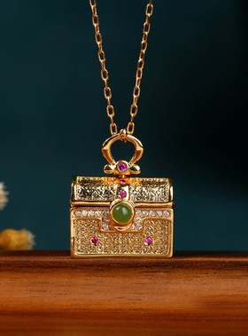 复古天然和田玉嘎乌盒可打开装香丸女士包包吊坠香囊盒锁骨项链