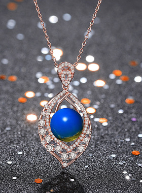 中国风古典旗袍汉服女生配饰蓝珀琥珀圆珠吊坠宫廷气质复古装项链