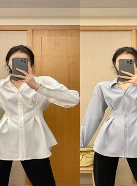 设计感收腰简约白色衬衫女春装2025新款小衫衬衣法式别致小众上衣