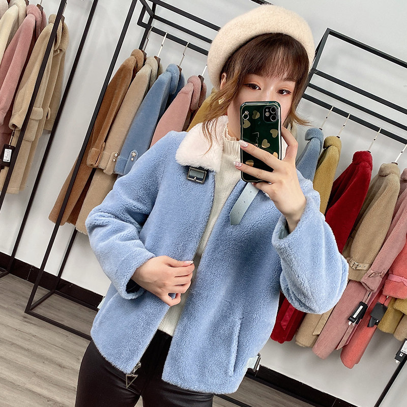 反季颗粒羊剪绒大衣女羊羔毛皮毛一体短款皮草外套2020新款