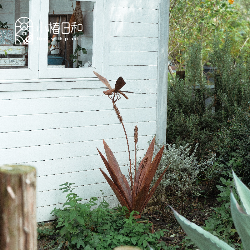 小椿日和 铁艺蜻蜓地插摆件 园艺杂货复古花园庭院室内装饰