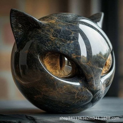 Flairgifts Luxury Black Cat Stone Sculpture 奢华黑猫石雕